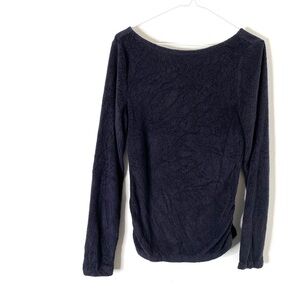 Anthropologie Saturday Sunday Black V Back Pullover Ruched Sides Curved Hem Soft